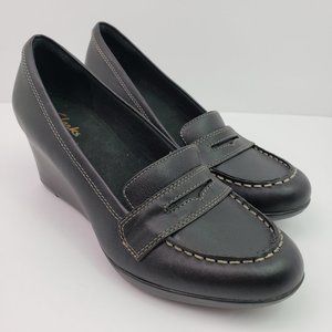 Clarks Bendables Womens Black Leather Wedge Heels